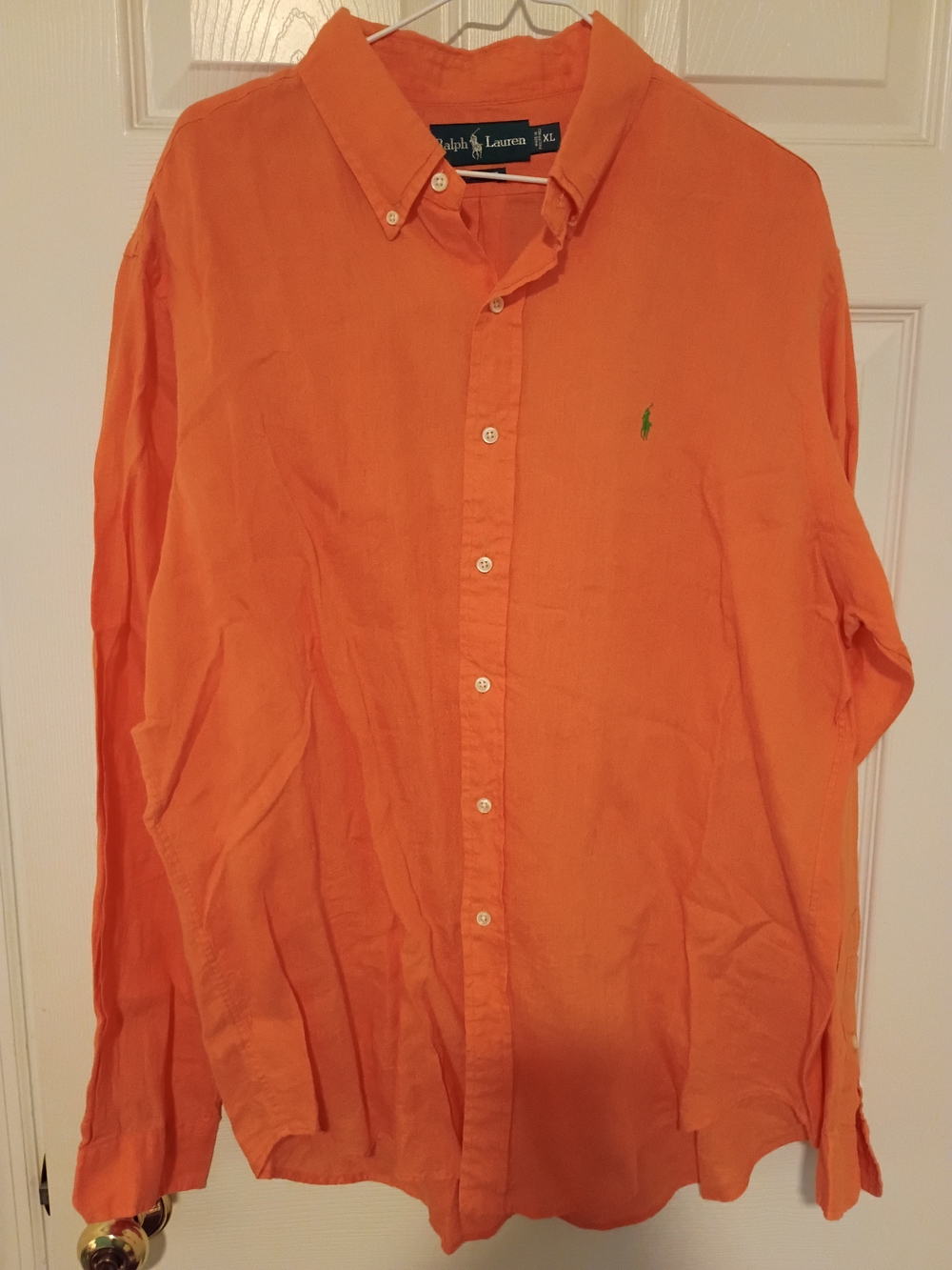 Polo 100% Linen Orange WGreen Pony Logo NWOT Very Nice!